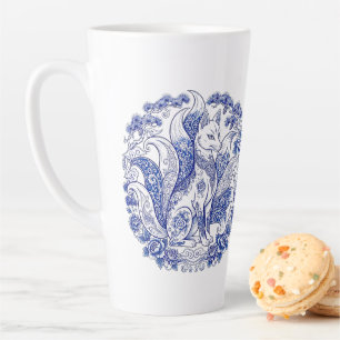 Negenstaartige vos Kitsune Imari stijl blauw wit Latte Mok