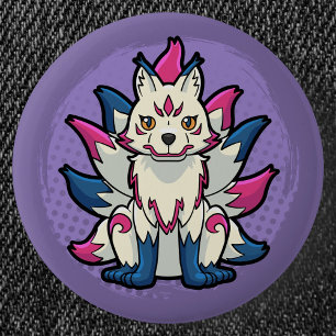 Negenstaartige Vos- Yokai Kitsune Ronde Button 5,7 Cm