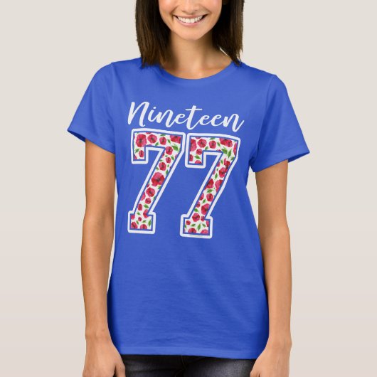 Negentien 77 Waterverf Bloem 1977 40e verjaardag T-shirt (Voorkant)