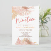 Negentien Boho Roze Bloemen 19e Verjaardagsfeest Kaart (Staand voorkant)
