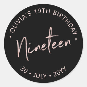 Negentien   Roze gouden Lettering 19e Verjaardag F Ronde Sticker