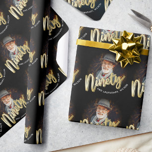 Negentig 90e verjaardag foto script goud op maat g cadeaupapier