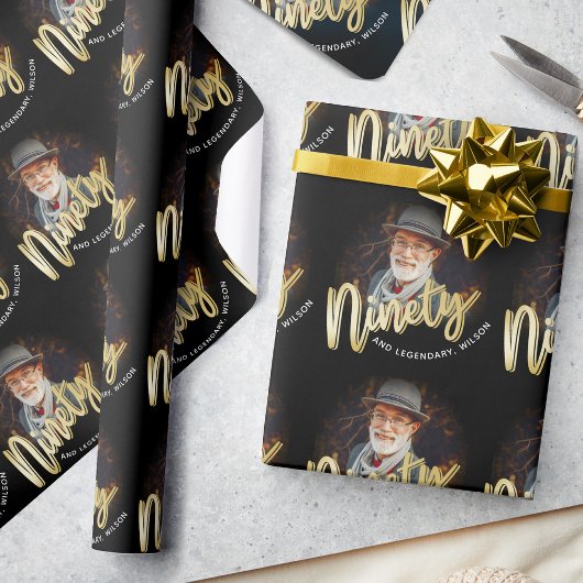 Negentig 90e verjaardag foto script goud op maat g cadeaupapier