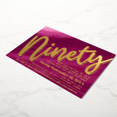 Negentig 90e verjaardag gouden rode roze was folie uitnodiging (Gedraaid)