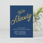 Negentig Blue Gold Modern 90th Birthday Kaart (Staand voorkant)