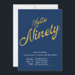 Negentig Blue Gold Modern 90th Birthday Kaart<br><div class="desc">Moderne gedurfde verjaardagsuitnodiging.</div>