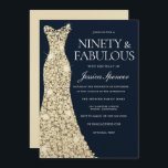 Negentig en geweldig!! Gold Dress Gown 90th Birthd Kaart<br><div class="desc">Negentig en geweldig!! Gold Dress ging 90th Birthday Invitation Variations to the uitnodiging and matching items in our store</div>