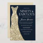 Negentig en geweldig!! Gold Dress Gown 90th Birthd Kaart<br><div class="desc">Negentig en geweldig!! Gold Dress ging 90th Birthday Invitation Variations to the uitnodiging and matching items in our store</div>