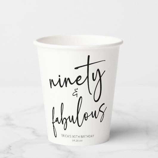 Negentig & Fabulous Minimaal 90ste Verjaardagsfees Papieren Bekers (Voorkant)