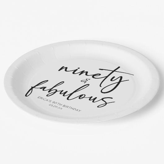 Negentig & Fabulous Minimaal 90ste Verjaardagsfees Papieren Bordje (Gekanteld)