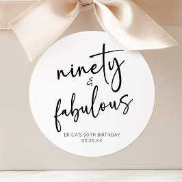 Negentig & Fabulous Minimal 90ste Verjaardagsfeest Ronde Sticker
