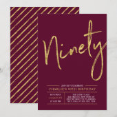negentig | Goud Bourgogne Rood 90ste verjaardagsfe Kaart (Voorkant / Achterkant)