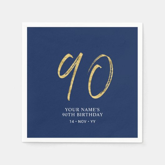 negentig | Goud & marineblauw Lettering 90ste verj Servet (Voorkant)