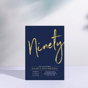 Negentig   Goud & Navy Blauwe 90ste Verjaardagsfee Kaart