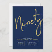 negentig | Goud & Navy Blue 90ste verjaardagsfeest Kaart (Voorkant)