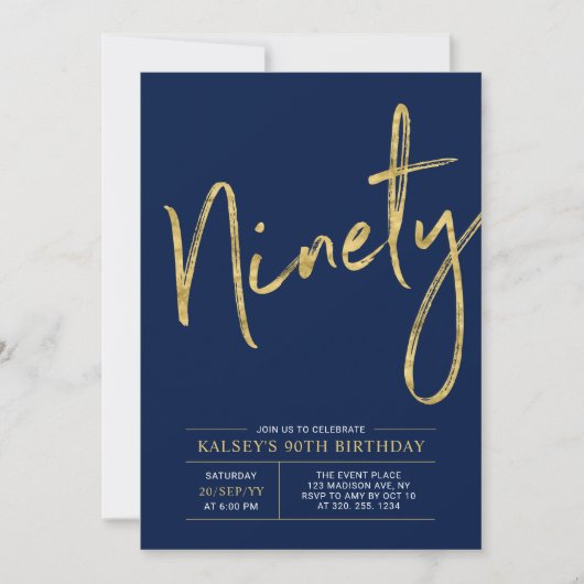 negentig | Goud & Navy Blue 90ste verjaardagsfeest Kaart (Voorkant)
