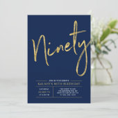 negentig | Goud & Navy Blue 90ste verjaardagsfeest Kaart (Staand voorkant)