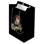 Negentig gouden schrift en aangepaste foto 90ste v medium cadeauzakje (Voorkant Gekanteld)