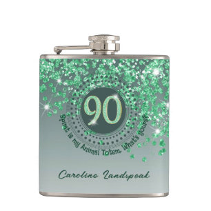 Negentig & Groen Glitter & Drink Quote Heupfles