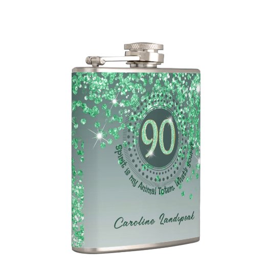 Negentig & Groen Glitter & Drink Quote Heupfles (Rechts)