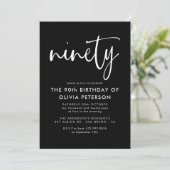 negentig | Modern 90e Wit op Black Birthday Party Kaart (Staand voorkant)