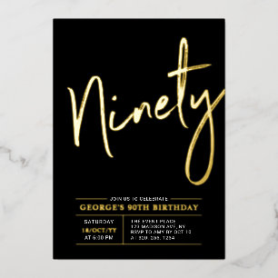 negentig   Modern Goud & Zwart 90ste verjaardagsfe Folie Uitnodiging