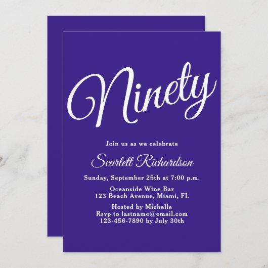 Negentig Modern Script Paarse 90ste verjaardagsfee Kaart (Voorkant / Achterkant)