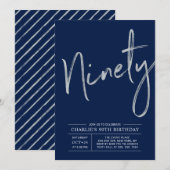 negentig | Modern Silver Brush 90th Birthday Party Kaart (Voorkant / Achterkant)