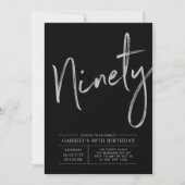 negentig | Modern zilver & zwart 90ste verjaardags Kaart (Voorkant)