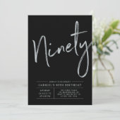 negentig | Modern zilver & zwart 90ste verjaardags Kaart (Staand voorkant)