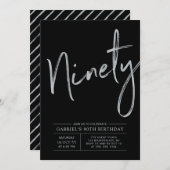 negentig | Modern zilver & zwart 90ste verjaardags Kaart (Voorkant / Achterkant)