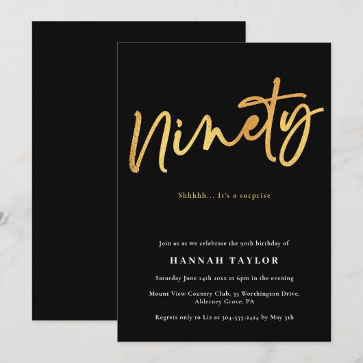 Negentig Modern Zwart Goud 90e Verjaardag Kaart (Voorkant / Achterkant)