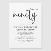 negentig | Moderne 90e zwart-wit verjaardagsfeest Magnetische Uitnodiging (Voorkant)
