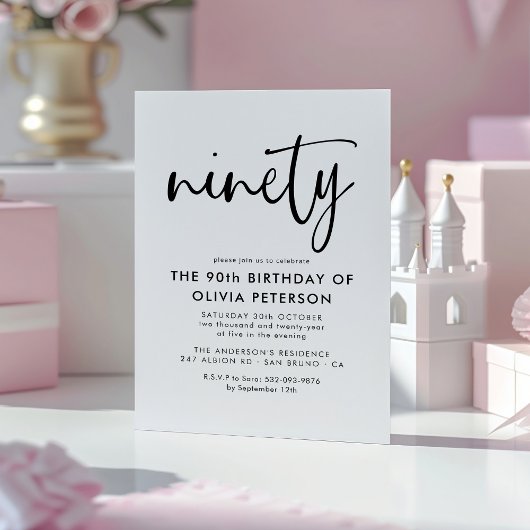 negentig | Moderne 90e zwart-wit verjaardagsfeest Magnetische Uitnodiging