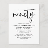 negentig | Moderne 90e zwart-wit verjaardagsfeest Uitnodiging Briefkaart (Voorkant)