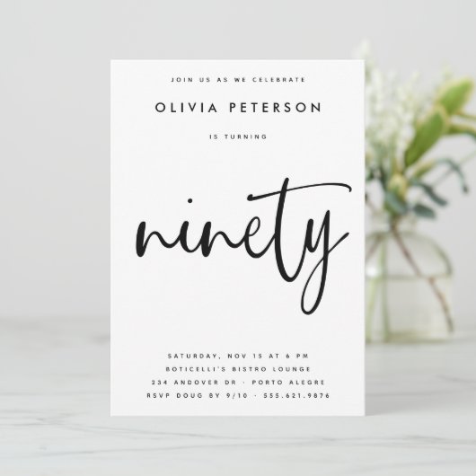 negentig | Moderne B & W 90e verjaardag partij typ Kaart (Staand voorkant)