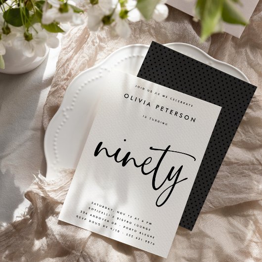negentig | Moderne B & W 90e verjaardag partij typ Kaart