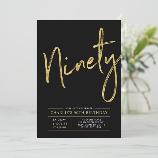 negentig | Moderne goudpenseel 90e verjaardag Inv Kaart (Staand voorkant)