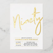 negentig | Moderne goudprijs 90e verjaardag Folie Uitnodiging (Voorkant)