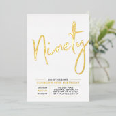 negentig | Moderne goudprijs 90e verjaardag Folie Uitnodiging (Staand Voorkant)