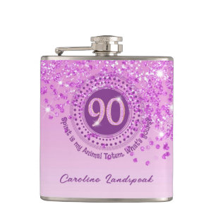 Negentig & Roze Glitter & Drink Quote Heupfles
