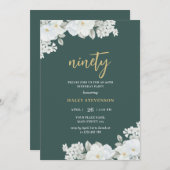 Negentig Smaragd Groen & Goud Wit Bloemen Verjaard Kaart (Voorkant / Achterkant)