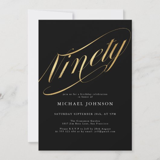 Negentig zwart en goud 90ste verjaardag kaart (Voorkant)