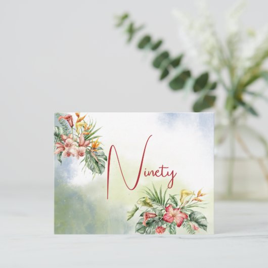 Negentigste 90ste verjaardag Tropische Bloemen Uit Briefkaart (Staand voorkant)
