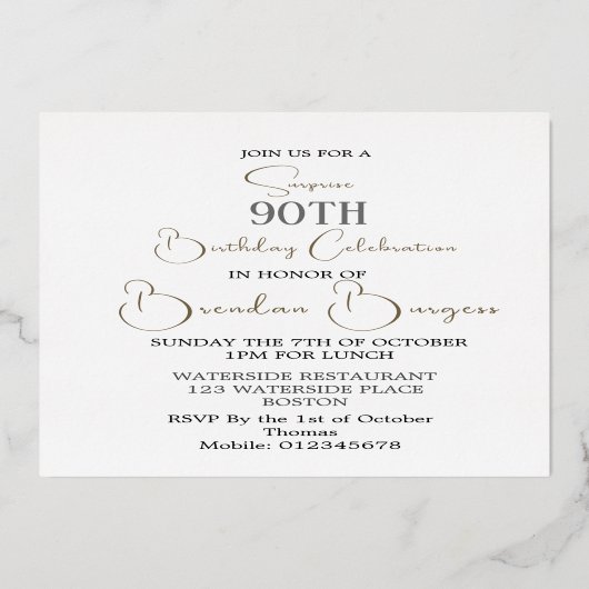 Negentigste 90ste verjaardag uitnodiging (Achterkant)