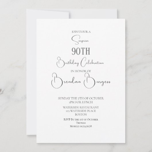 Negentigste 90ste verjaardag uitnodiging (Achterkant)