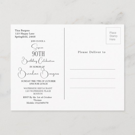 Negentigste 90ste verjaardag van de man Moderne ui Briefkaart (Achterkant)