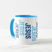 Negenvoudige Jezus Blauwe en Witte Mok (Voorkant links)