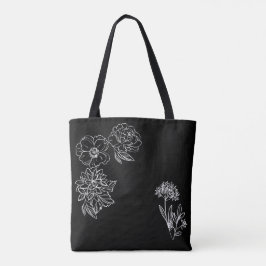 negra con flores blancas personalizable tote bag