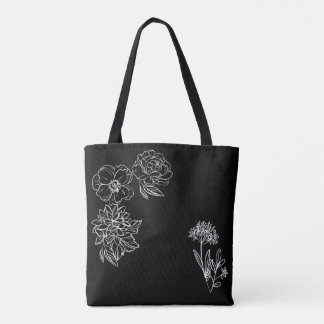 negra con flores blancas personalizable tote bag